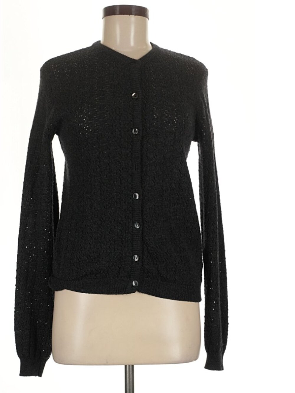 Agnès B. Charcoal Open Knit Wool Cardigan Made in France Size 2 Medium Agnes